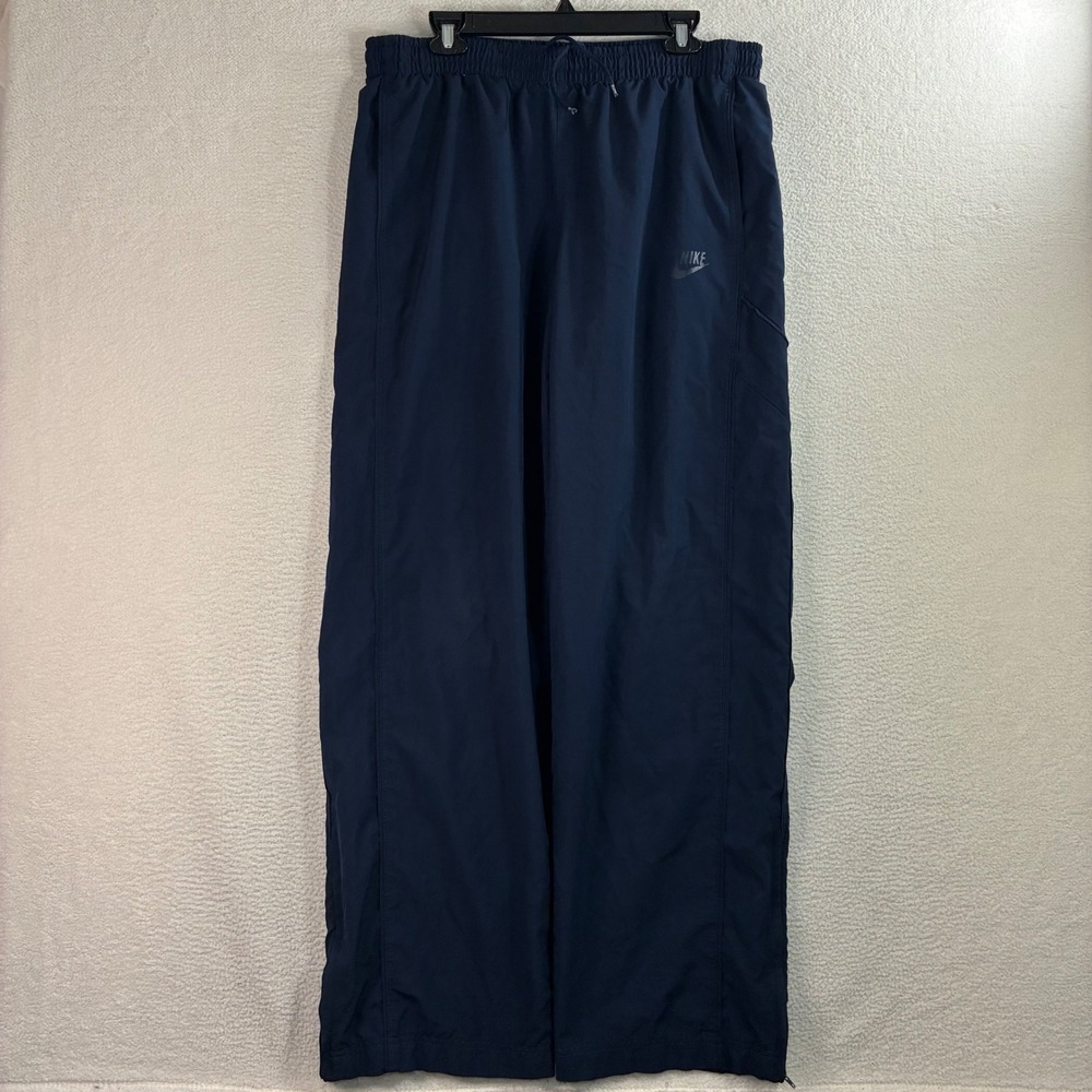 Y2K Nike Track Pants Men L Blue Baggy‎ Ankle Zip Sweatpants Loose Windbreaker